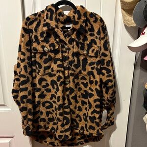 Time and Tru Leopard Print Teddy Jacket